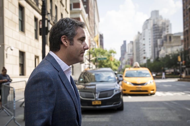 Michael Cohen, former personal attorney for U.S. President Donald Trump, exits the Loews Regency hotel and walks toward a taxi cab, July 27, 2018 in New York City.